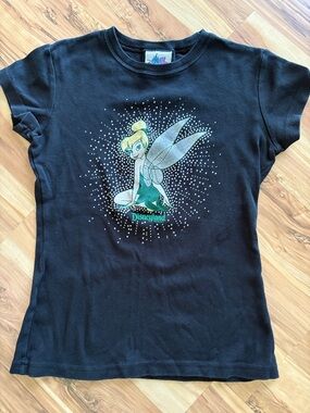 Disney Black Tinker Bell Tee with Green and Silver Sparkle